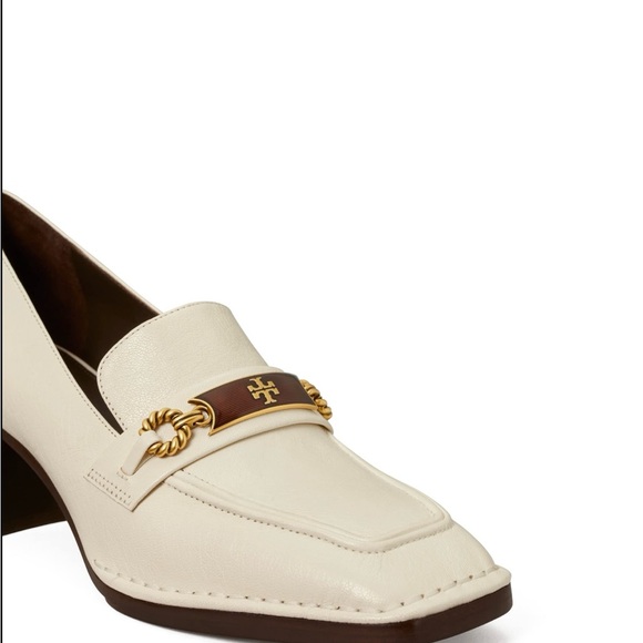 Tory Burch Ivory Leather Perrine Heeled Loafer Size 9 1/2 - Picture 3 of 9